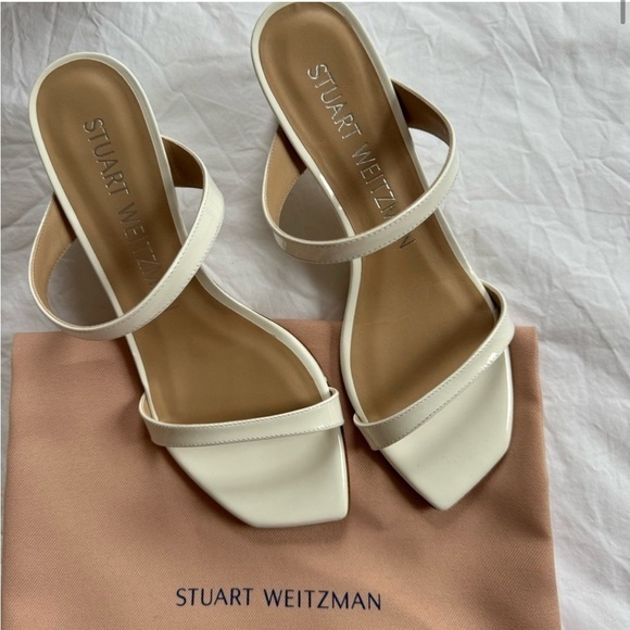 Stuart Weitzman | 39/8.5 | Aleena 50 Block | White Patent | Bag + Box - Picture 1 of 9